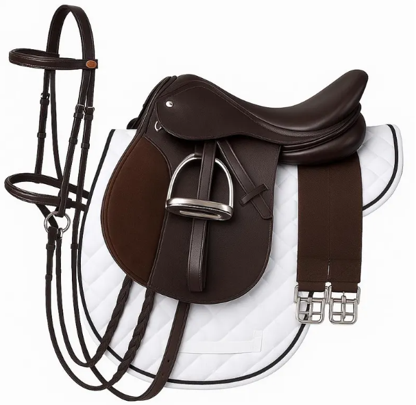 Petcomfortworld English Leather Jumping Saddle Set: Bridle, Girth, Stirrups, Pad