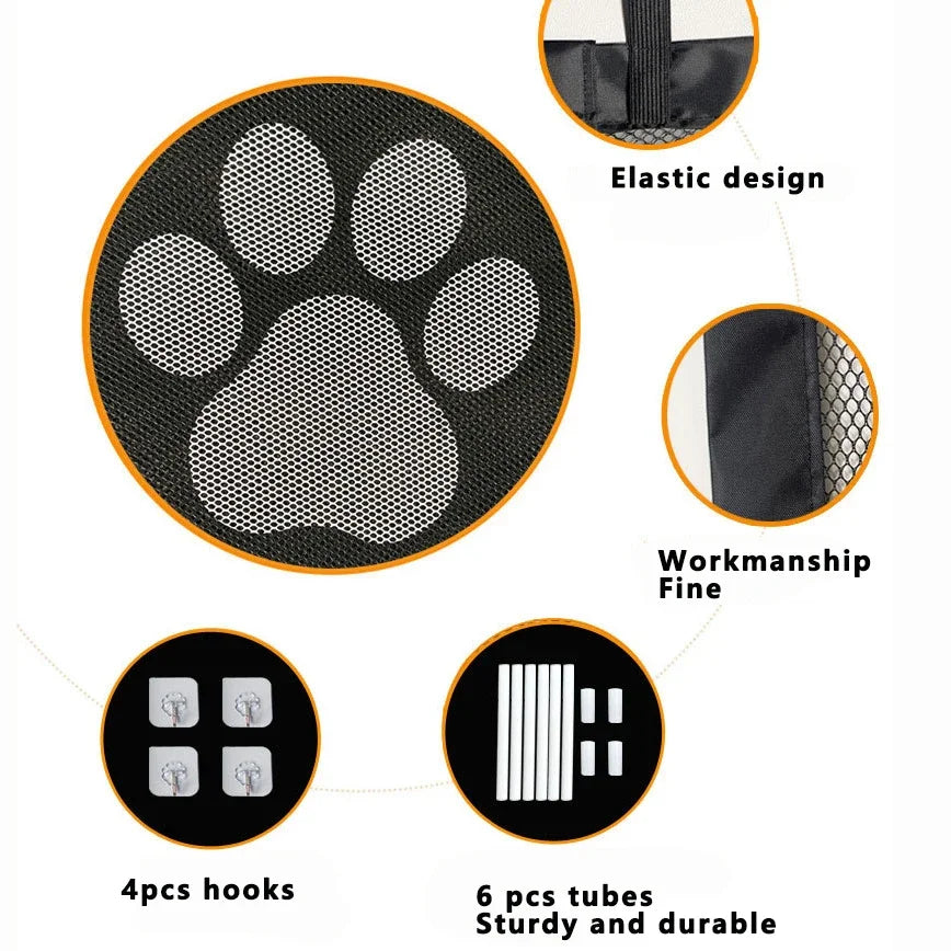 Dog Gate for Stairs - Pet House Screen Door with 4 Hooks, Indoor Safety Fence Barrier, Stairway Pet Gate for Dogs Cats