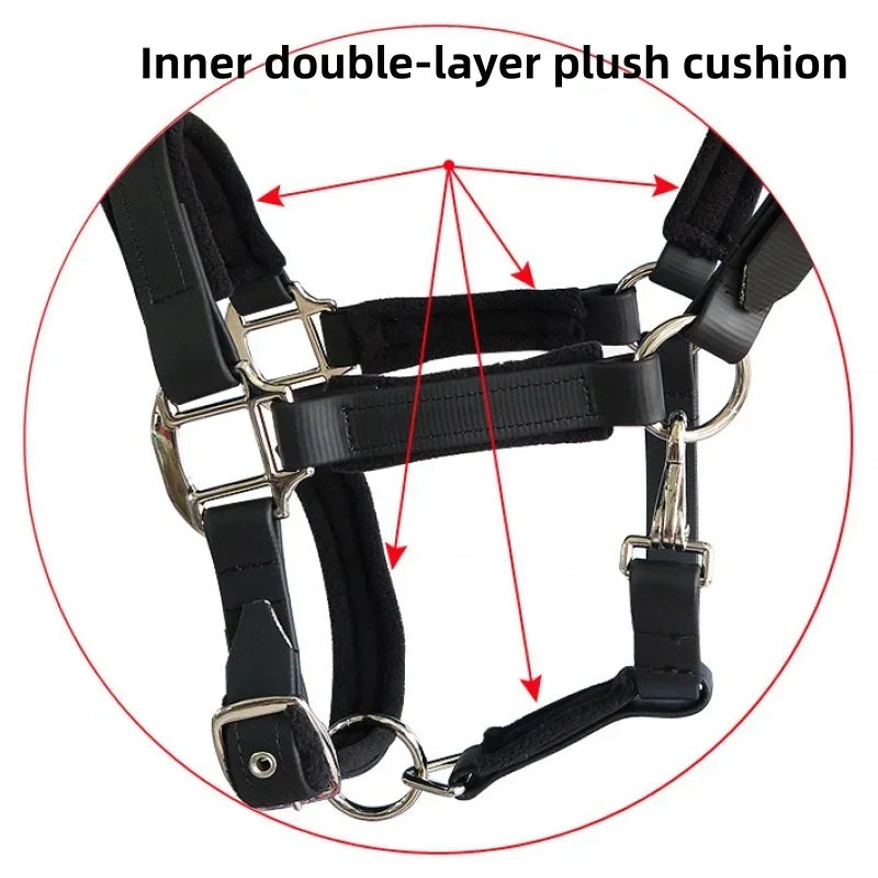 2025 Horse Halter Bridle PVC Soft Padded Headstall Head Collar Horse Riding Accessories Ergonomic Comfortable Halters