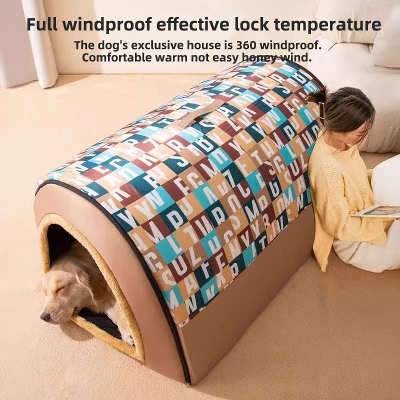 2025 New Dog Kennel Winter Warm Large Dog Oversized Dog House House Closed Winter Removable Golden Pet Four Seasons Use